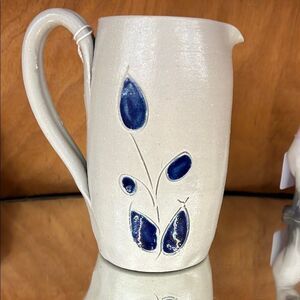 Williamsburg Artistic Cream and Blue Ceramic Jug with Floral Design 5.5x3”
